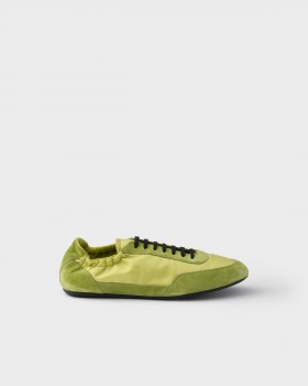 Prada Collapse Re-nylon And Suede Elasticized Sneakers Lime Green