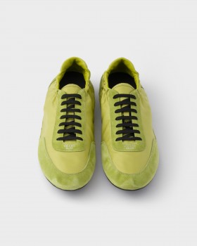 Prada Collapse Re-nylon And Suede Elasticized Sneakers Lime Green