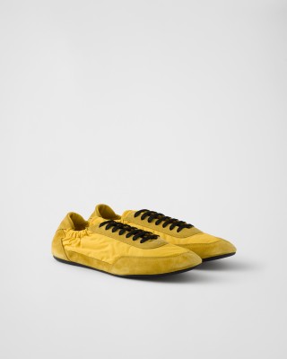 Prada Collapse Re-nylon And Suede Elasticized Sneakers Topaz