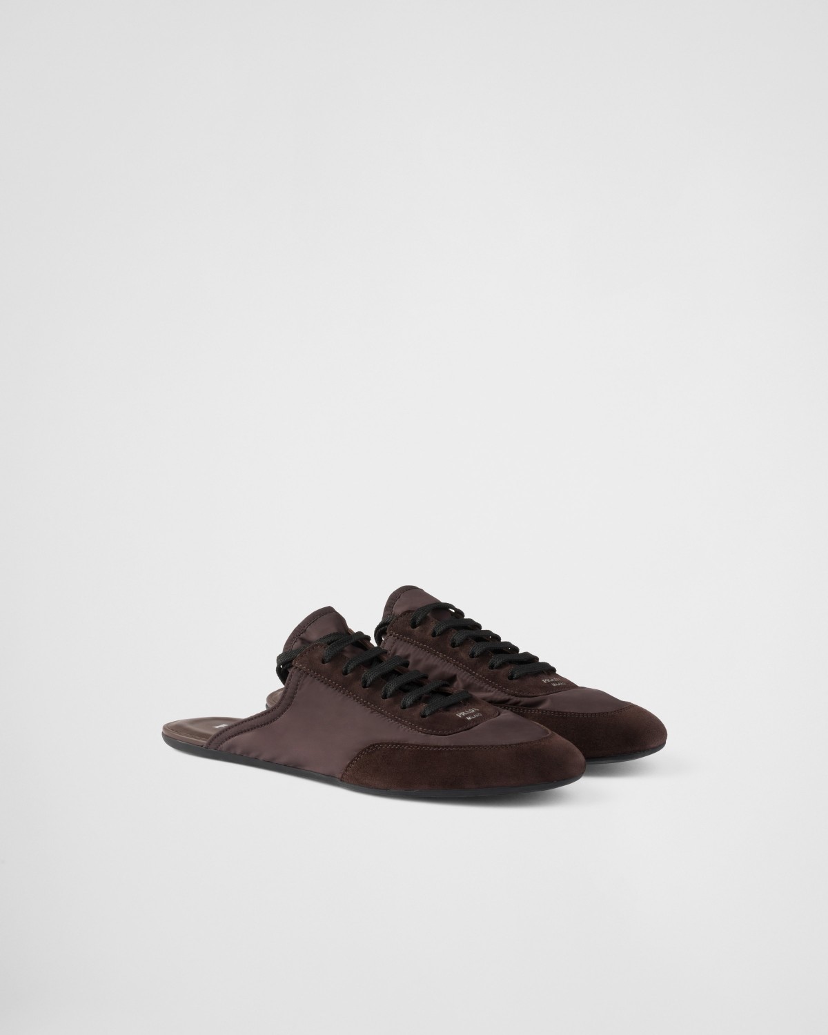 Prada Collapse Re-nylon And Suede Mules Coffee
