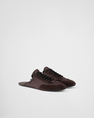 Prada Collapse Re-nylon And Suede Mules Coffee