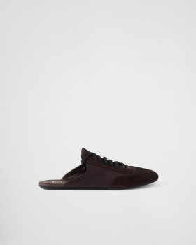 Prada Collapse Re-nylon And Suede Mules Coffee