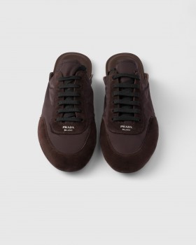 Prada Collapse Re-nylon And Suede Mules Coffee