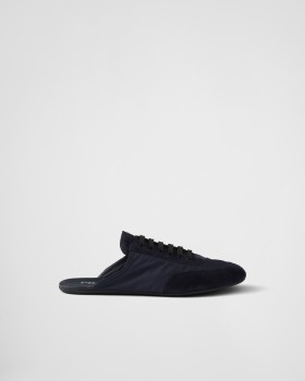 Prada Collapse Re-nylon And Suede Mules Navy