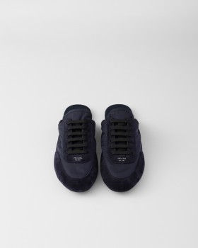 Prada Collapse Re-nylon And Suede Mules Navy