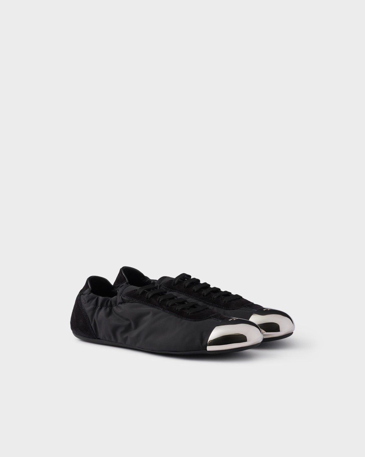 Prada Collapse Re-nylon And Suede Sneakers With Metal Toecap Black