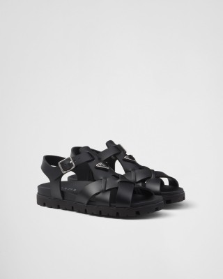 Prada Crisscross Rubber Sandals Black