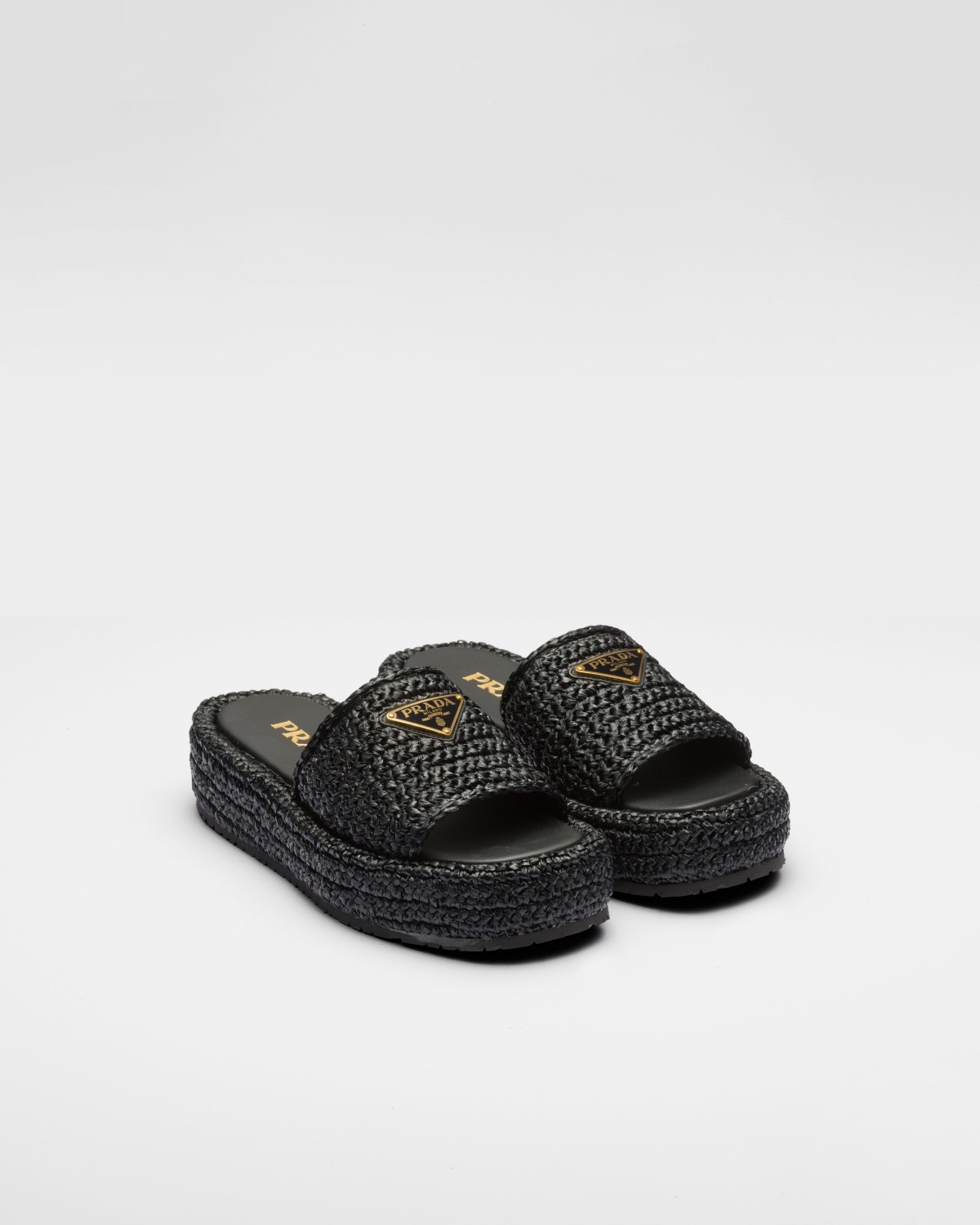 Prada Crochet Flatform Slides Black