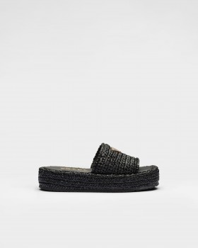 Prada Crochet Flatform Slides Black