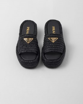 Prada Crochet Flatform Slides Black