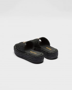 Prada Crochet Flatform Slides Black