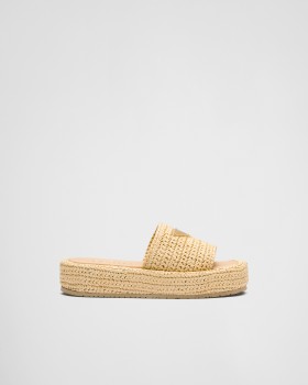 Prada Crochet Flatform Slides Natural