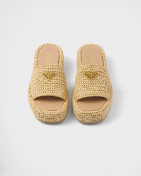 Prada Crochet Flatform Slides Natural