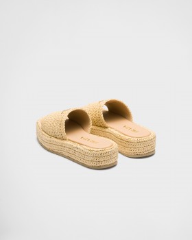 Prada Crochet Flatform Slides Natural