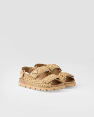 Prada Crochet Sandals Natural