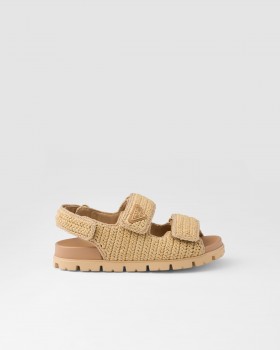 Prada Crochet Sandals Natural