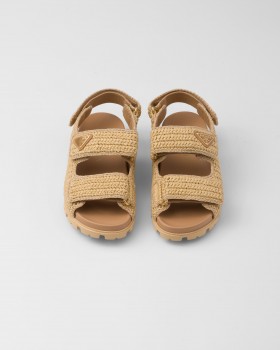 Prada Crochet Sandals Natural