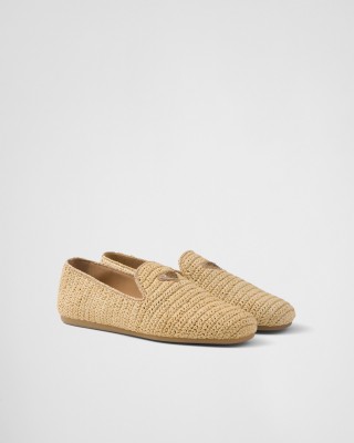 Prada Crochet Slip-on Shoes Natural
