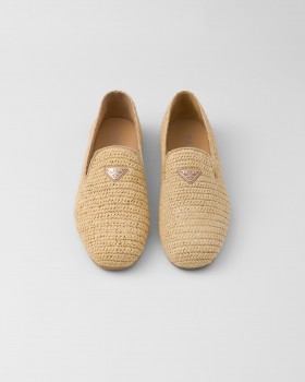 Prada Crochet Slip-on Shoes Natural
