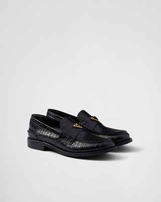 Prada Croco-print Leather Loafers Black