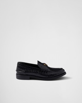 Prada Croco-print Leather Loafers Black