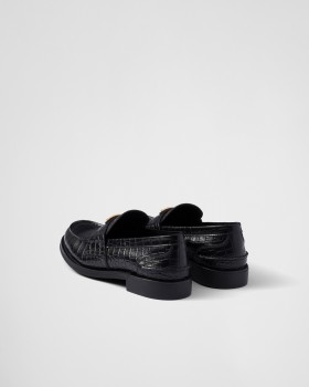 Prada Croco-print Leather Loafers Black