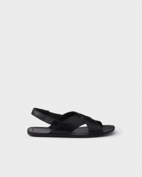 Prada Deco Leather Crisscross Sandals Black
