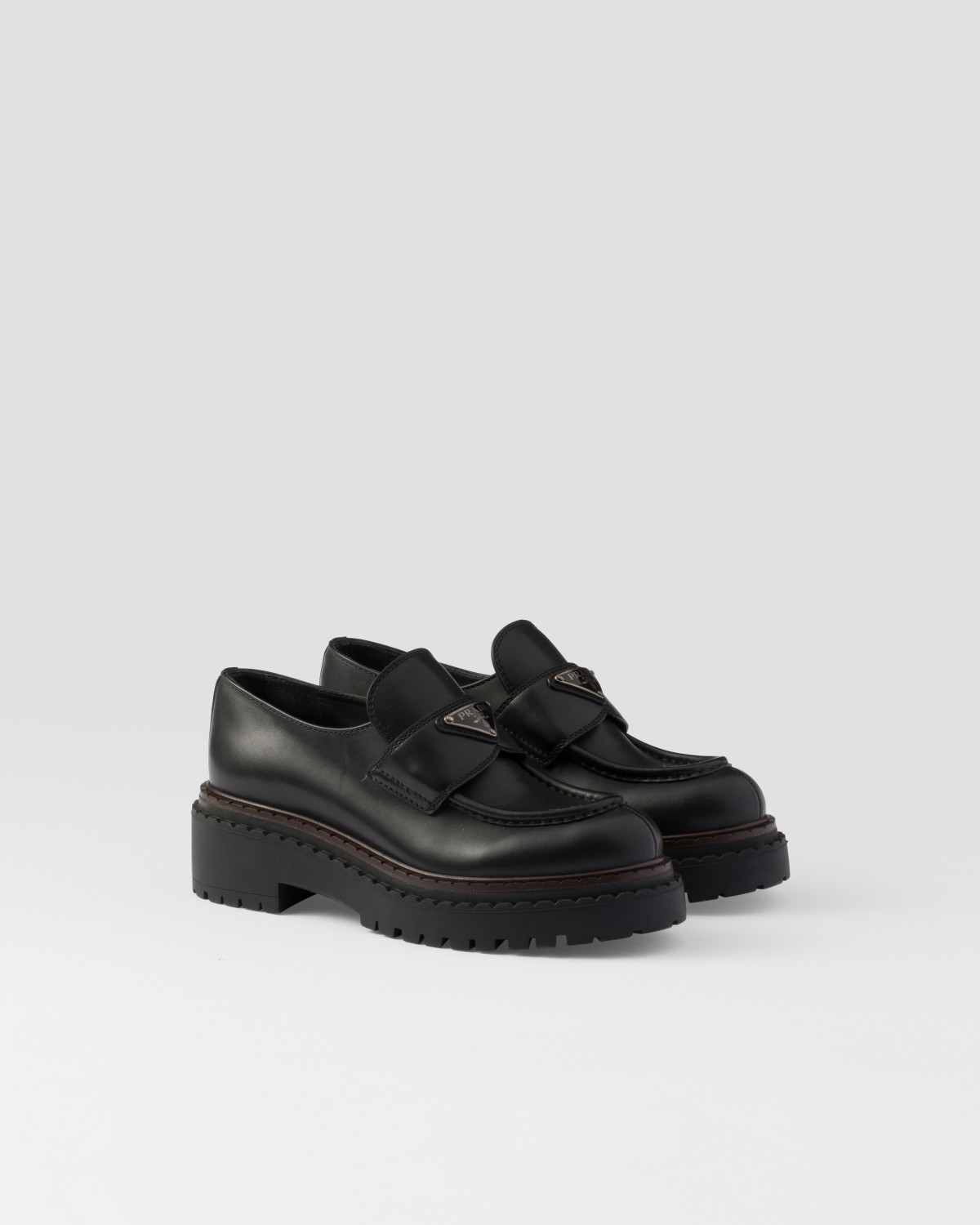 Prada Double Chocolate Leather Loafers Black