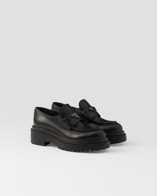 Prada Double Chocolate Leather Loafers Black