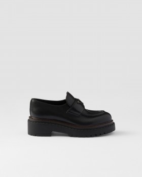Prada Double Chocolate Leather Loafers Black