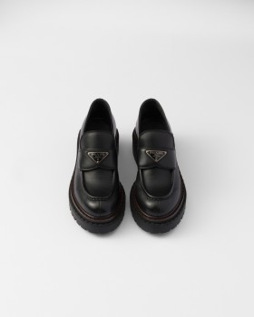 Prada Double Chocolate Leather Loafers Black