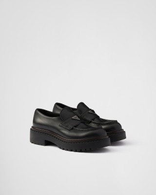 Prada Double Chocolate Leather Loafers Black