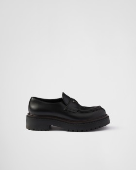 Prada Double Chocolate Leather Loafers Black