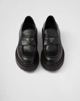 Prada Double Chocolate Leather Loafers Black