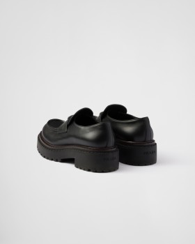 Prada Double Chocolate Leather Loafers Black
