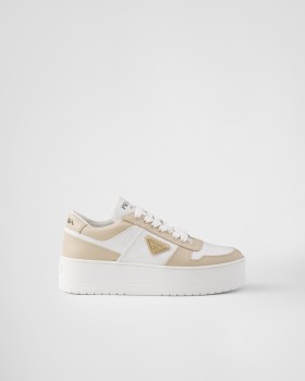 Prada Downtown Bold Leather Sneakers Desert/White