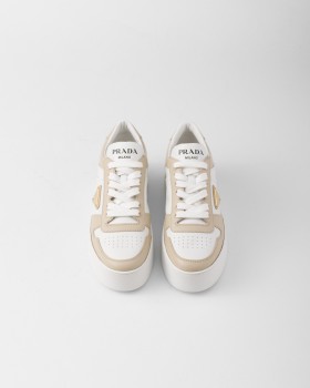 Prada Downtown Bold Leather Sneakers Desert/White