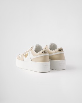 Prada Downtown Bold Leather Sneakers Desert/White