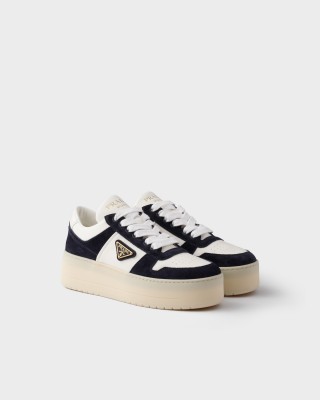 Prada Downtown Bold Nappa Leather And Suede Sneakers White/Blue