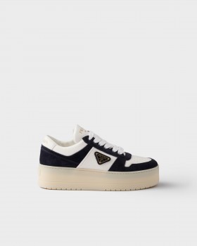 Prada Downtown Bold Nappa Leather And Suede Sneakers White/Blue