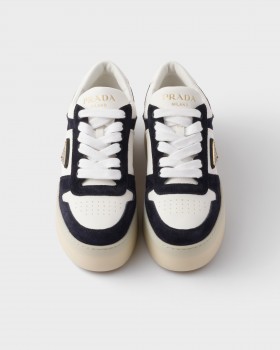 Prada Downtown Bold Nappa Leather And Suede Sneakers White/Blue