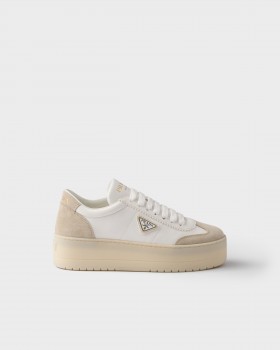 Prada Downtown Bold Nappa Leather And Suede Sneakers White/Pumice 