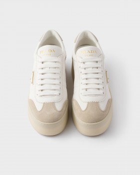 Prada Downtown Bold Nappa Leather And Suede Sneakers White/Pumice 