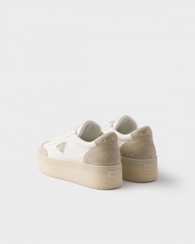 Prada Downtown Bold Nappa Leather And Suede Sneakers White/Pumice 