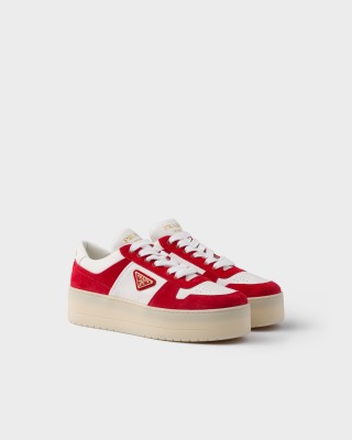 Prada Downtown Bold Nappa Leather And Suede Sneakers White/Red