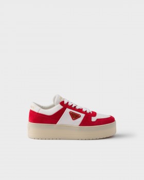 Prada Downtown Bold Nappa Leather And Suede Sneakers White/Red