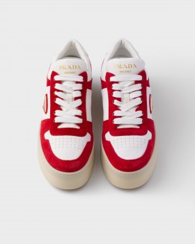 Prada Downtown Bold Nappa Leather And Suede Sneakers White/Red