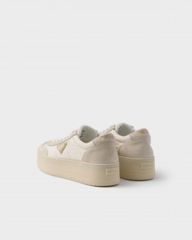 Prada Downtown Bold Nylon And Suede Sneakers Ivory