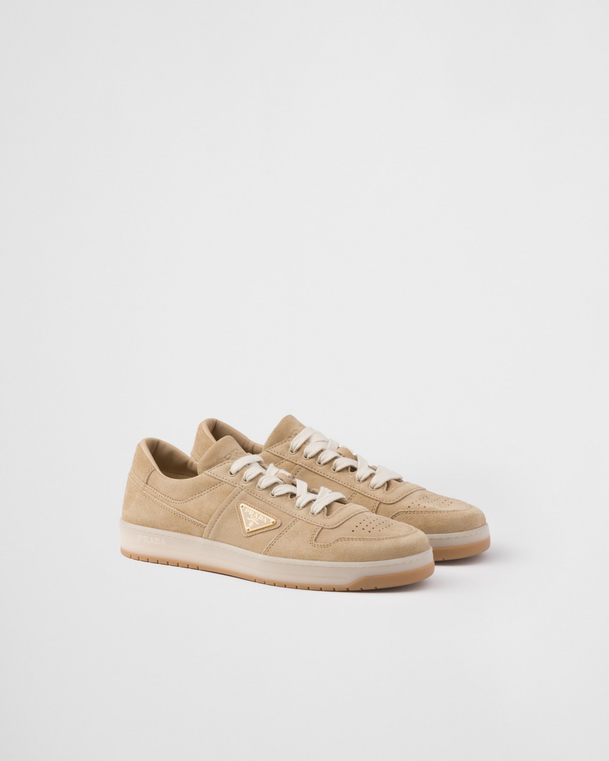 Prada Downtown Delave Suede Sneakers Ecru