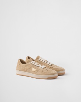 Prada Downtown Delave Suede Sneakers Ecru